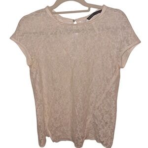 Zara Basic XS Sheer Cream Lace Top Feminine Festival Intamitate‎ Romantic